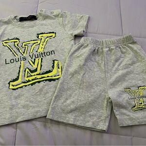 Louis Vuitton Kids Gray Set with Yellow Accents